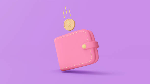istock 3d illustration when fly coin in portmone. Wallet with Dollar coin falling in it. 3d rendering. 1408575341