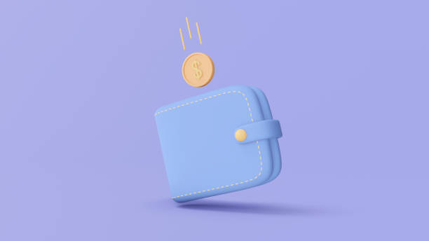istock 3d illustration when fly coin in portmone. Wallet with Dollar coin falling in it. 3d rendering. 1408575344