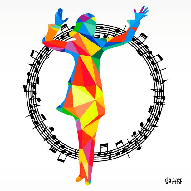 istock Poligon silhouette dancing human and melody circle, vector music battle party background. 1408575601