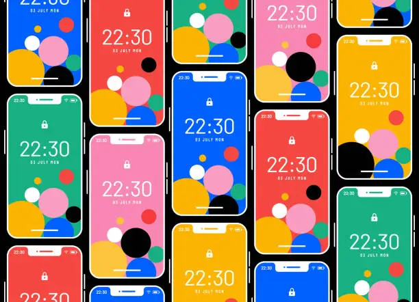 Vector illustration of Vector background with colorful smartphones.