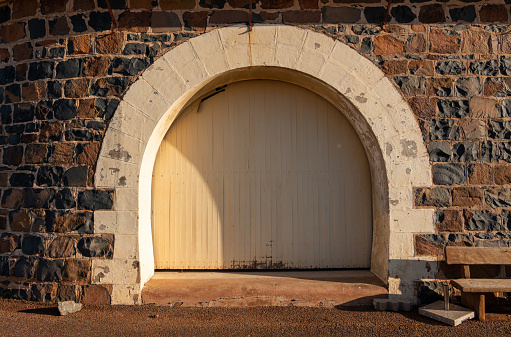 stone archway and door, township of Cossack,