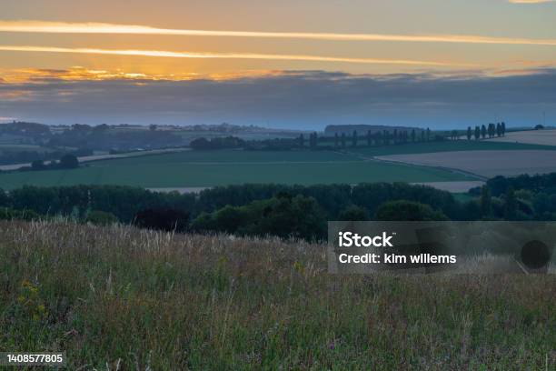 Spectacular Sunrise Seen From Gulpen Wittem Over The Rolling Hill Landscape In The South Of Limburg Over The Villages Of Eys And The Eyser Plantage And The Poplar Trees Stock Photo - Download Image Now