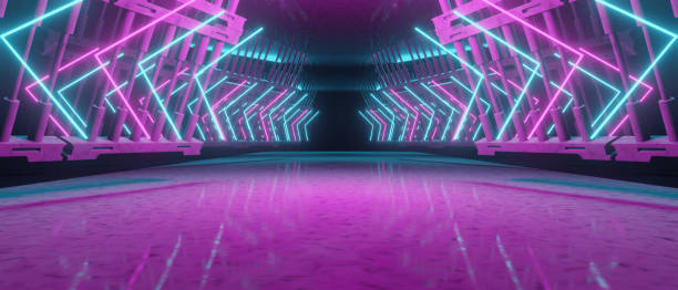 istock Scifi Digital Corridor Interior Cyber Violet Technology Background Wallpaper 3D Rendering 1408580244