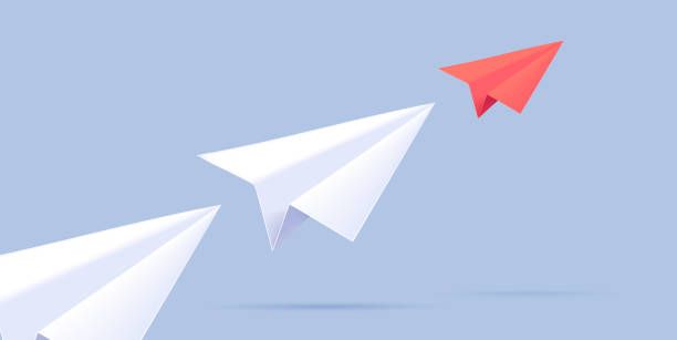 istock Paper plane illustration of three planes moving forward in one line creating direction, red plane in head 1408583251