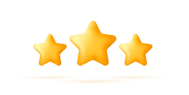 istock Set of 3d stars, three yellow rounded shapes in space 1408583287