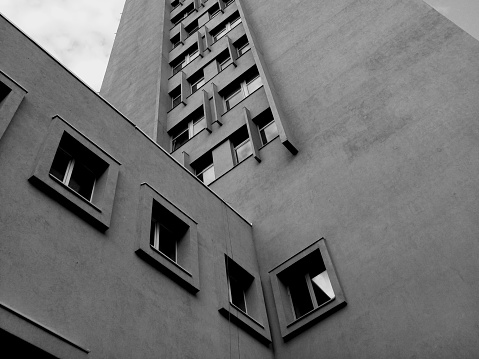 View on the high building in monochrome