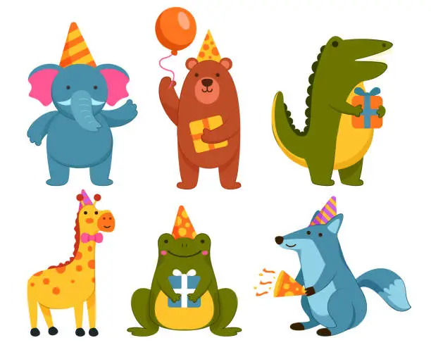 Vector illustration of set of various animal in party theme illustration