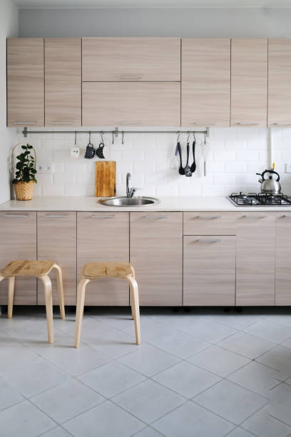 istock Scandinavian-style kitchen with wood-like facades 1408586645