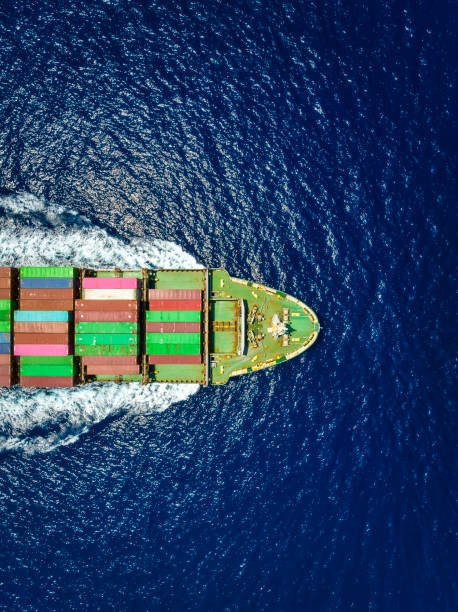 istock Aerial top view of a loaded container ship 1408586837