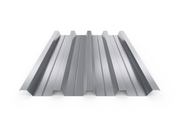 istock Corrugated metal sheet. 3d illustration isolated on white background, 3d rendering 1408587569