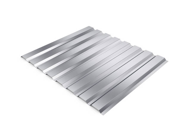 istock Corrugated metal sheet. 3d illustration isolated on white background, 3d rendering 1408587571