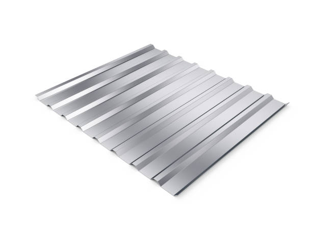 istock Corrugated metal sheet. 3d illustration isolated on white background, 3d rendering 1408587577