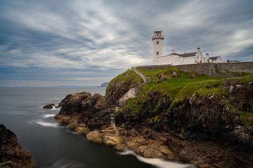 A long exposure view of Fanad Head Lighthouse and Peninsula on the northern coast of Ireland