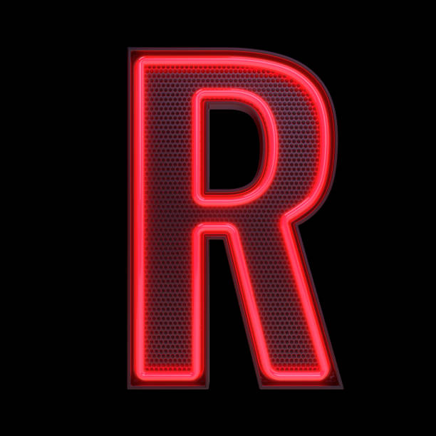 Neon retro Light Alphabet letter R isolated on a black background with Clipping Path. 3d illustration.