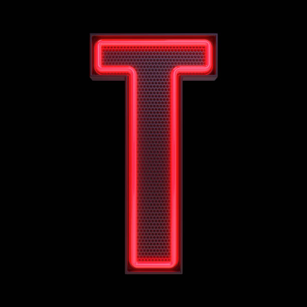 Neon retro Light Alphabet letter T isolated on a black background with Clipping Path. 3d illustration.