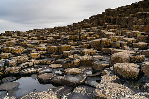 A view of the many volcanic basalt columns of the Giant's Causeway in Northern Ireland