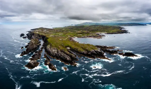 A panorama drone view of Malin Head and the northernmost point of Ireland