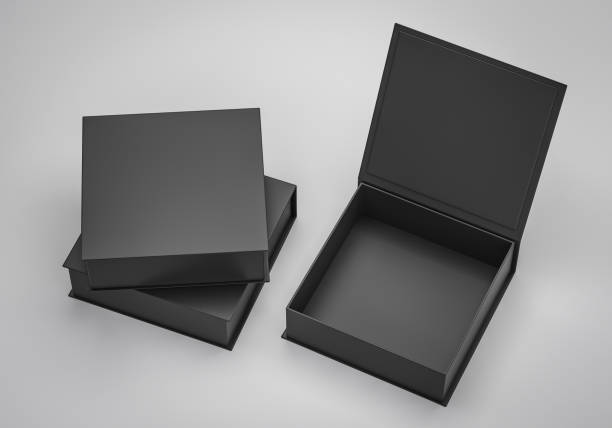 istock Black blank hard cardboard square rectangular book box mock up template for branding presentation 1408595958