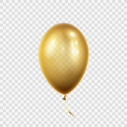 Balloon isolated on transparent background. Vector realistic gold, bronze or golden festive 3d helium balloon template for anniversary, birthday party design