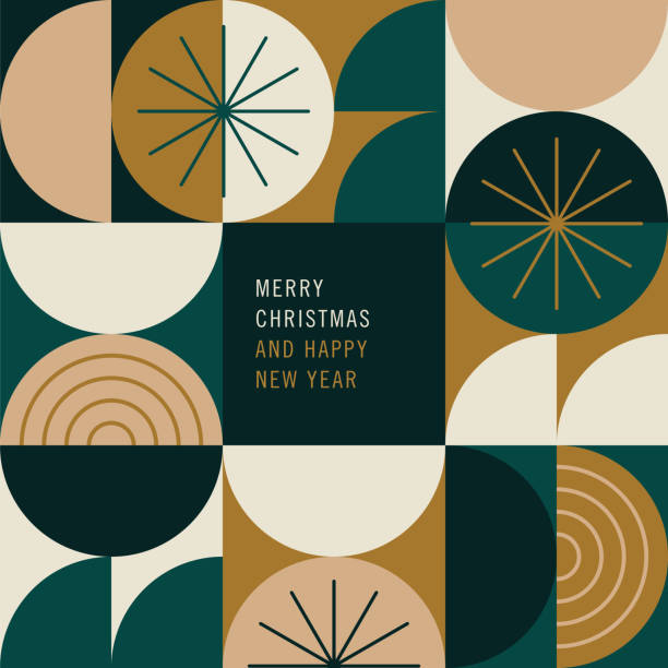 現代の幾何学的背景を持つ幸せな休日カード。 - christmas backgrounds holiday retro revival点のイラスト素材／クリップアート素材／マンガ素材／アイコン素材