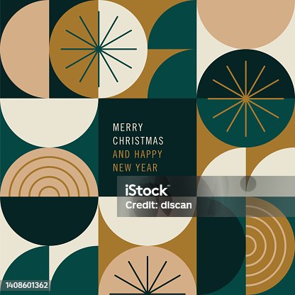 istock Happy holidays card with modern geometric background. 1408601362