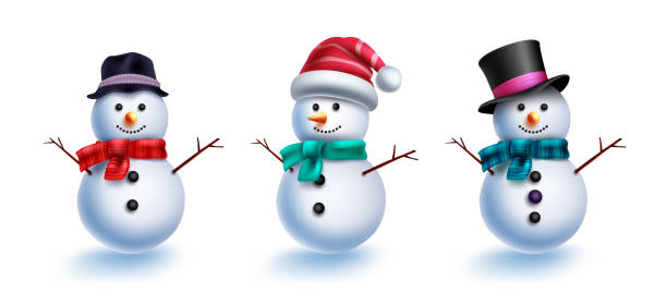 istock Snowman characters vector set. Christmas snow man 3d character in cute ice balls with friendly expressions for xmas design collection. 1408602252