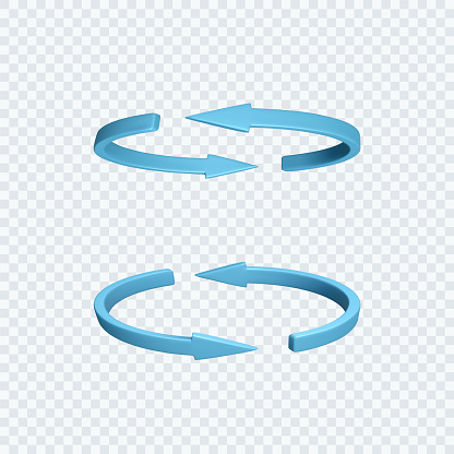 Blue recycle arrows icon. Rotation arrows in a circle sign. Vector illustration