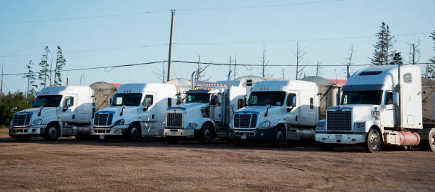 istock White Trucks in a parking lot. 1408603919