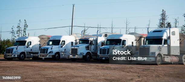 White Trucks In A Parking Lot Stock Photo - Download Image Now - Truck, Canada, Color Image