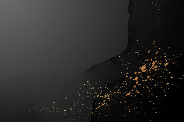 istock Watercolor background with abstract black ink waves and golden splashes. 1408605782
