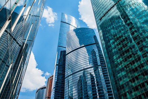 Modern business buildings at sunny day, abstract business/financial background