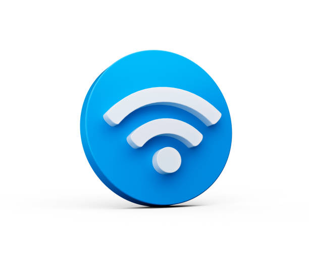 istock 3D Wi-Fi icon on blue circle button design concept. wifi symbol. 3d illustration 1408610396