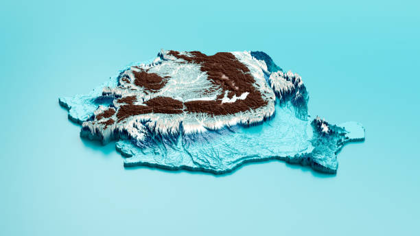 istock Topographic Romania Map Hypsometric Elevation tint Spectral Shaded relief map 3d illustration 1408610660