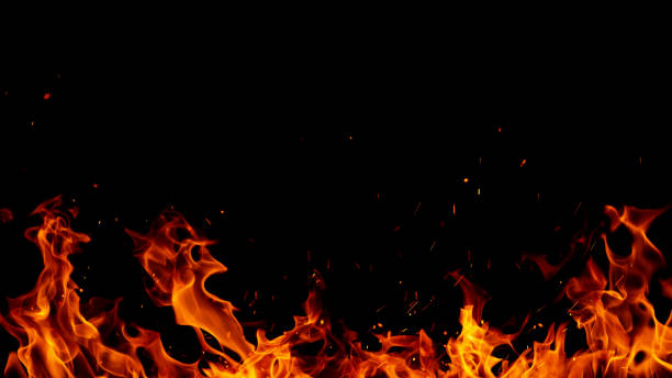 fondo abstracto con un borde de fuego ardiente brillante - hoguera fotografías e imágenes de stock