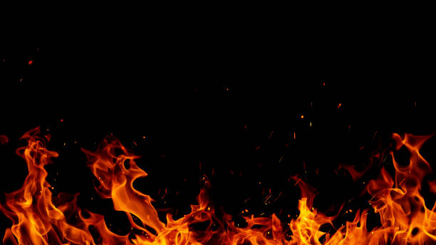 明るい燃え盛る火の境界線を持つ抽象的な背景 - 火 ストックフォトと画像