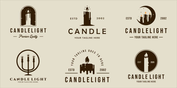 set of candle symbol vector vintage retro illustration template icon graphic design. bundle collection of various wax sign or symbol for shop or business concept