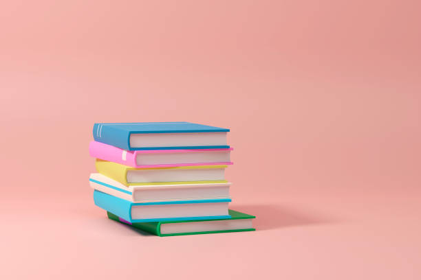 istock Stack of books and paper on pink background. 3d render 1408621743