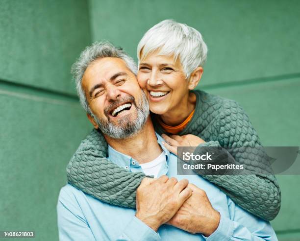 Woman Man Outdoor Senior Couple Happy Lifestyle Retirement Together Smiling Love Fun Elderly Active Vitality Nature Mature Stock Photo - Download Image Now
