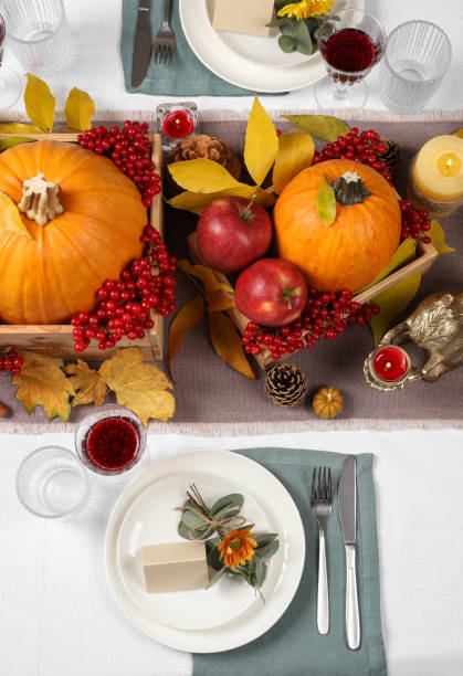 istock Beautiful autumn place setting and decor on table, flat lay 1408623930