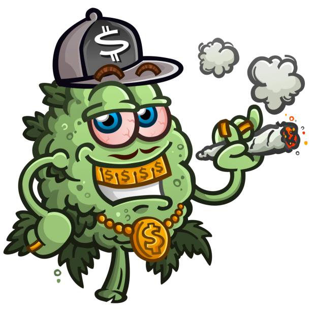 Urban hip hop marijuana bud cartoon smoking a joint vector art illustration