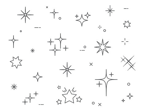 Set of sparkles stars on white background. Twinkling shiny flash elements. Vector illustration