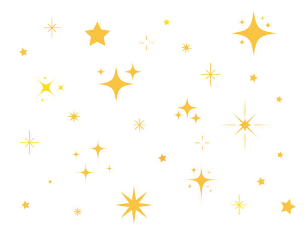 illustrazioni stock, clip art, cartoni animati e icone di tendenza di scintille stelle isolate su sfondo bianco. set di stelle scintillanti. effetto luce delle stelle. illustrazione vettoriale - party background flash