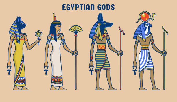 Set Drawing of Egyptian Gods Vector of Set Drawing of Egyptian Gods rameses ii stock illustrations
