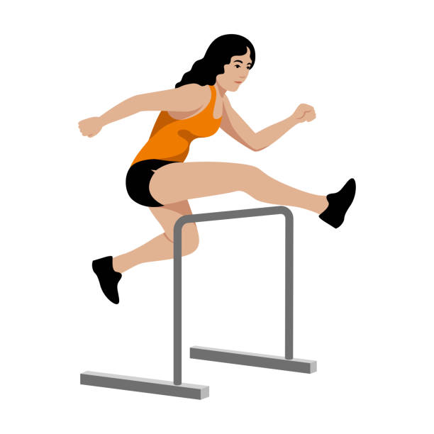 Sport Athletic Woman Running and Jumping Over an Hurdle vector art illustration