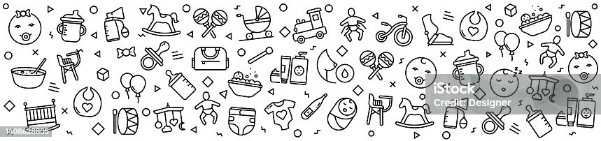 istock BABY Patterns with Linear Icons, Trendy Linear Style Vector 1408628805