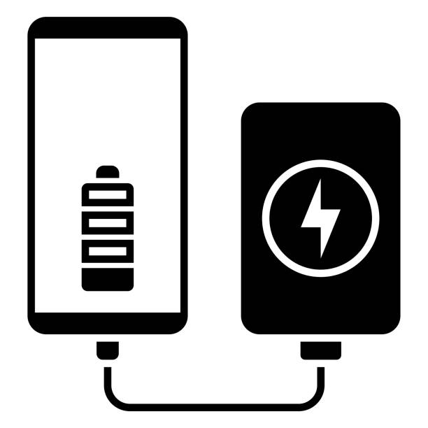 パワーバンクアイコンで充電するスマートフォン。パワーバンクフラットスタイルベクトル。 - mobile phone charging power plug adapter点のイラスト素材／クリップアート素材／マンガ素材／アイコン素材
