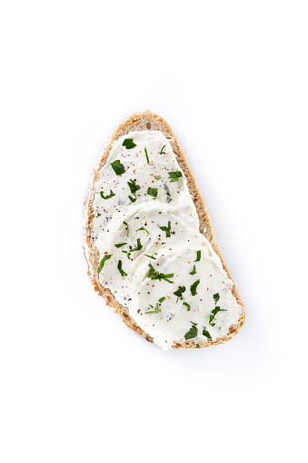 Cream cheese toast isolated on white background