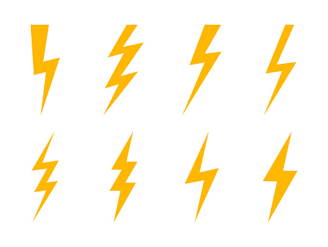 Set of lightning icon. Lightning bolt, thunder bolt signs. Energy symbol. Charge icon. Vector illustration.