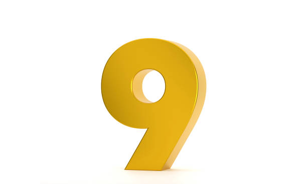 Gold Color number 9 on white background. Number concept.