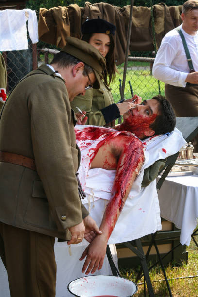 Staging of World War I field hospital stock photo